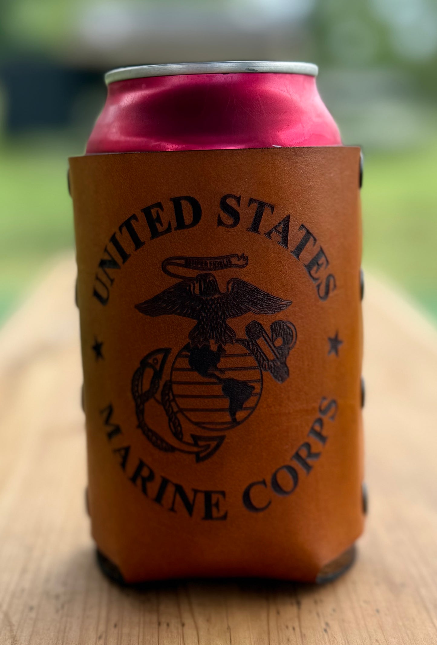 USMC riveted leather can cooler