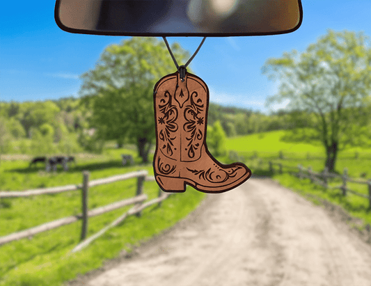 Boot w/Scroll Leather Car Freshener - Dusty Road Farm