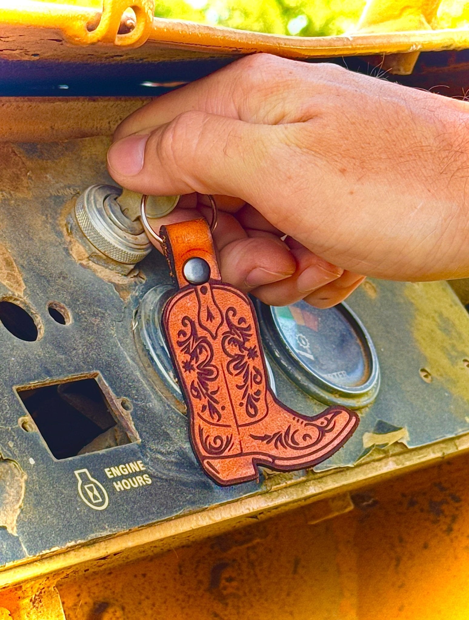 Boot w/Scroll Leather Keychain - Dusty Road Farm