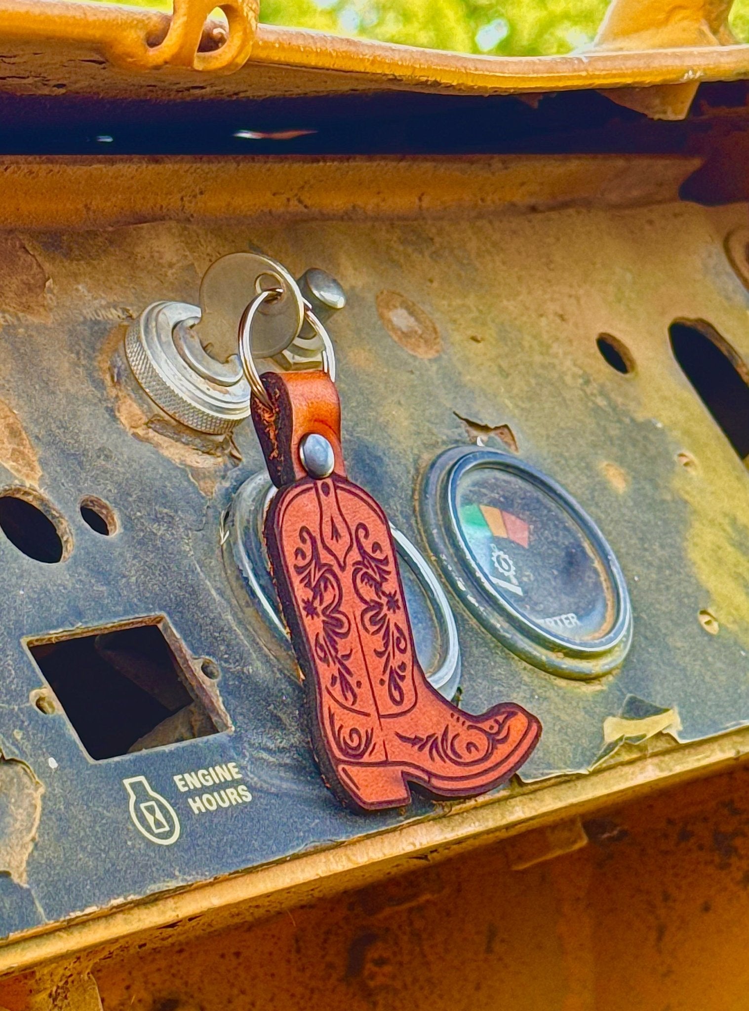 Boot w/Scroll Leather Keychain - Dusty Road Farm