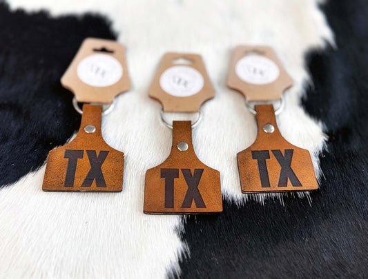Cow Ear Tag Leather Keychain - Dusty Road Farm