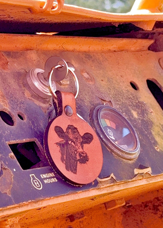 Cow Head Leather Keychain - Dusty Road Farm