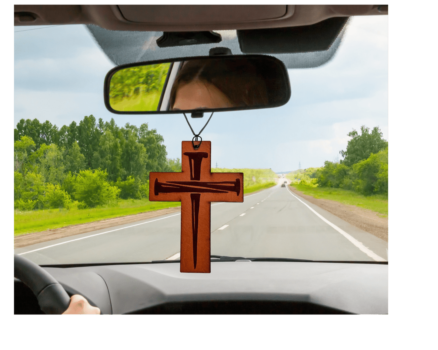 Cross With Nails Leather Car Freshener - Dusty Road Farm