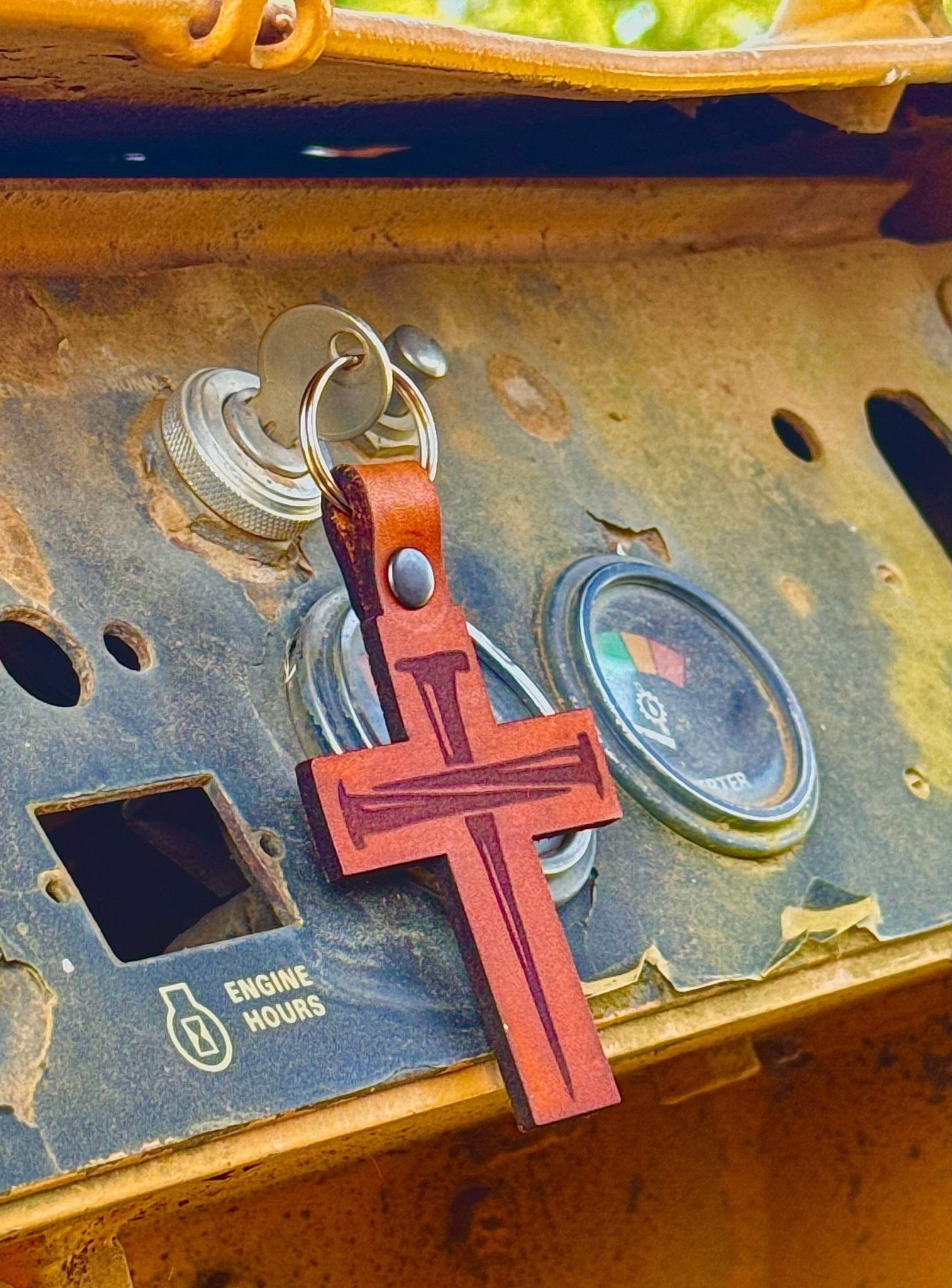 Cross w/Nails Leather Keychain - Dusty Road Farm
