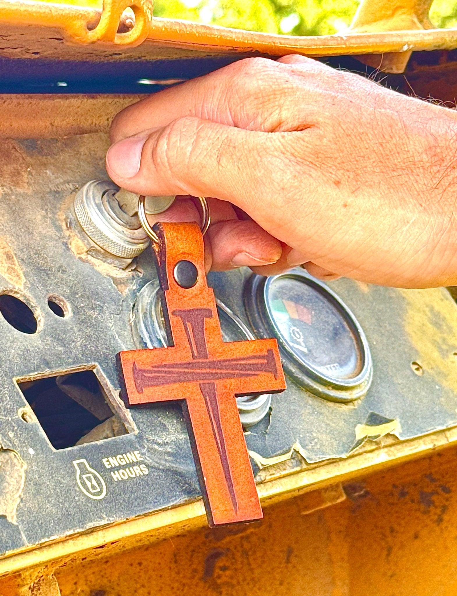 Cross w/Nails Leather Keychain - Dusty Road Farm
