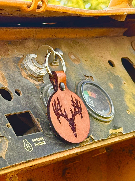 Deer Skull Leather Keychain - Dusty Road Farm