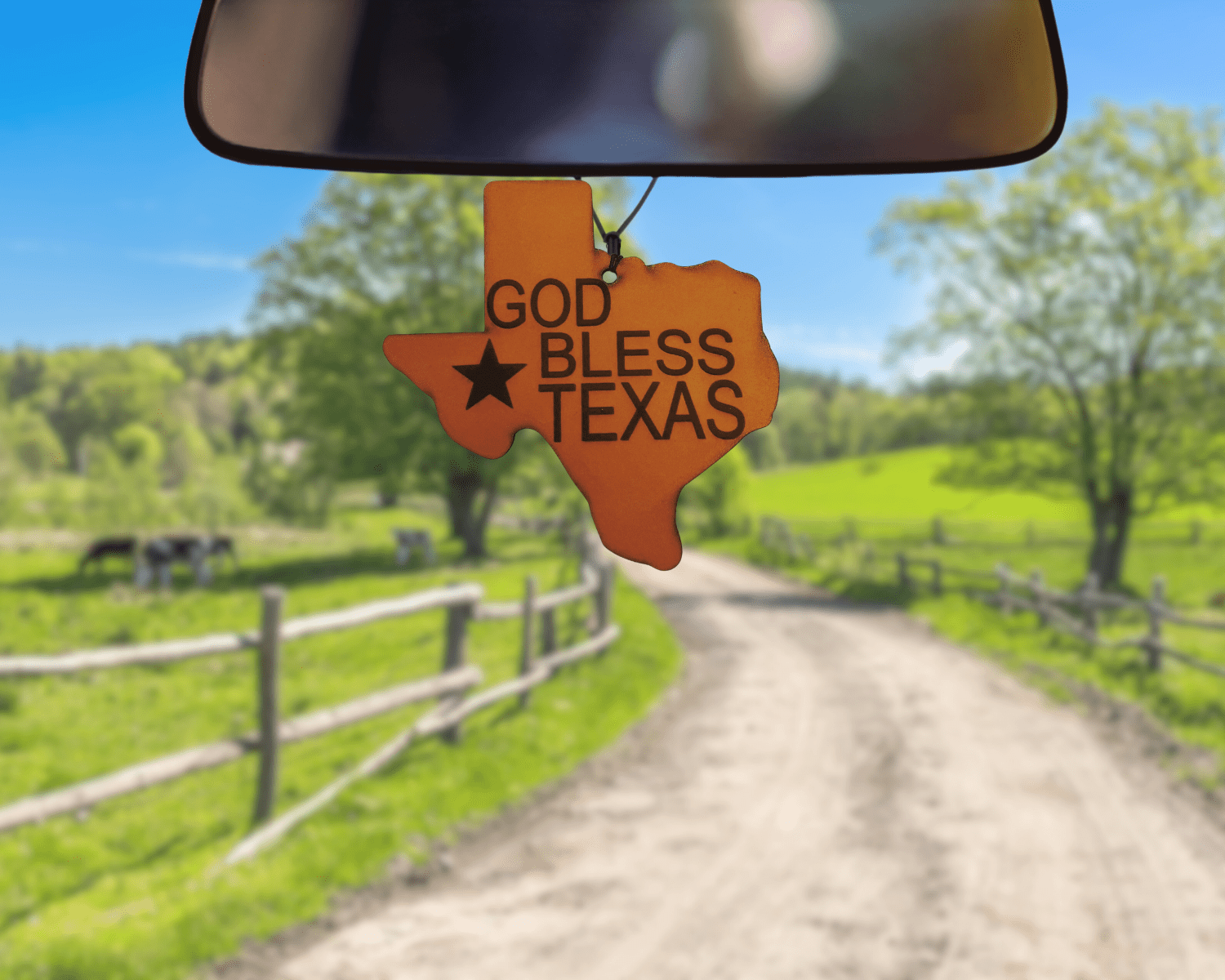 God Bless Texas Leather Car Freshener - Dusty Road Farm