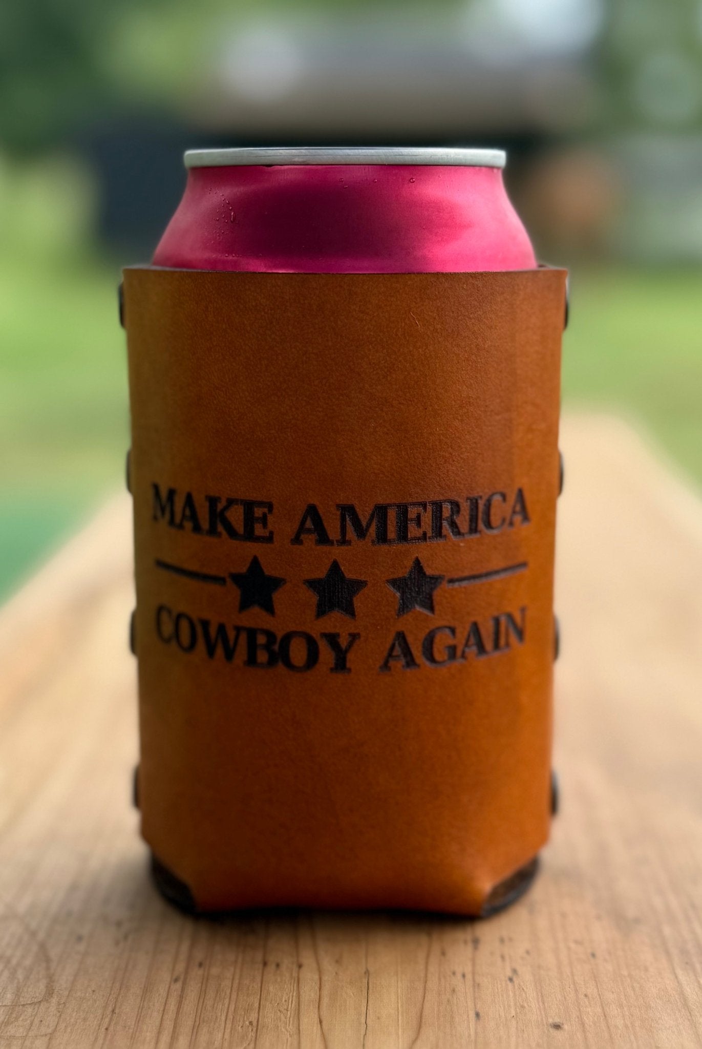Make America Cowboy Again Leather Can Cooler - Dusty Road Farm