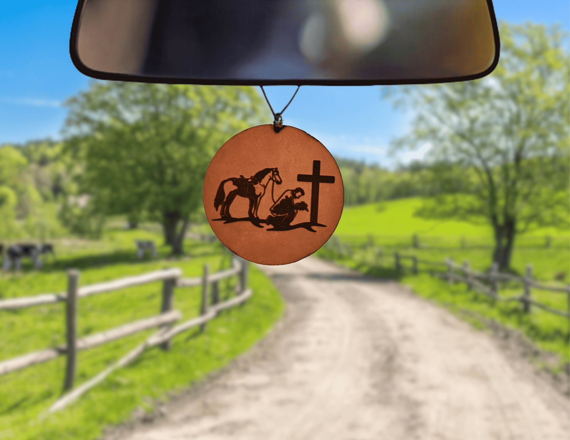 Praying Cowboy Leather Car Freshener - Dusty Road Farm