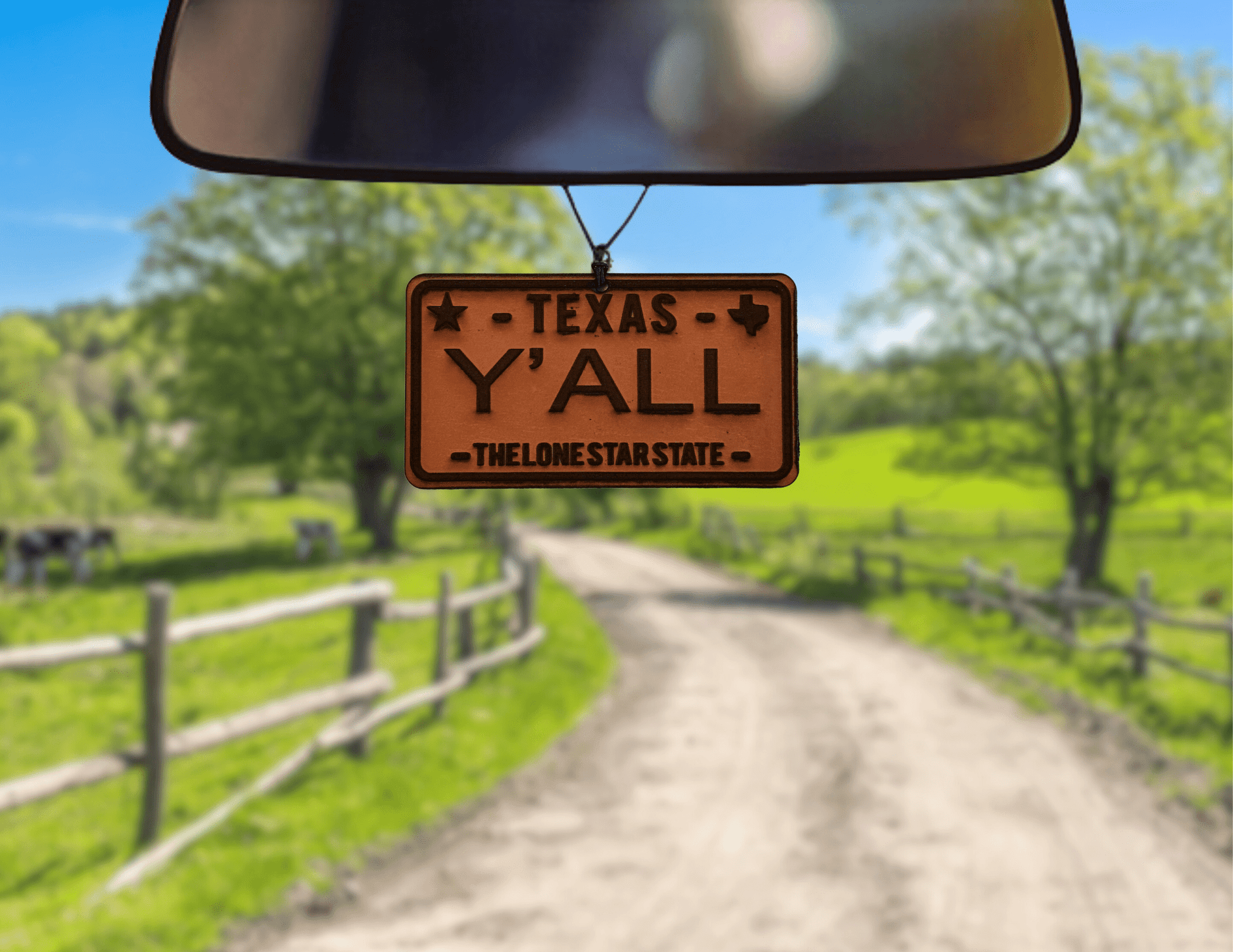 Texas License Plate Leather Car Freshener - Dusty Road Farm