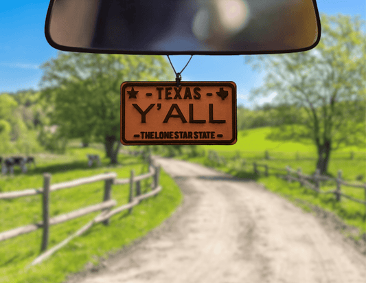 Texas License Plate Leather Car Freshener - Dusty Road Farm