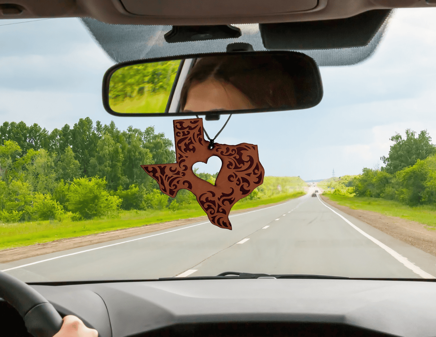 Texas Scroll w/Heart Leather Car Freshener - Dusty Road Farm