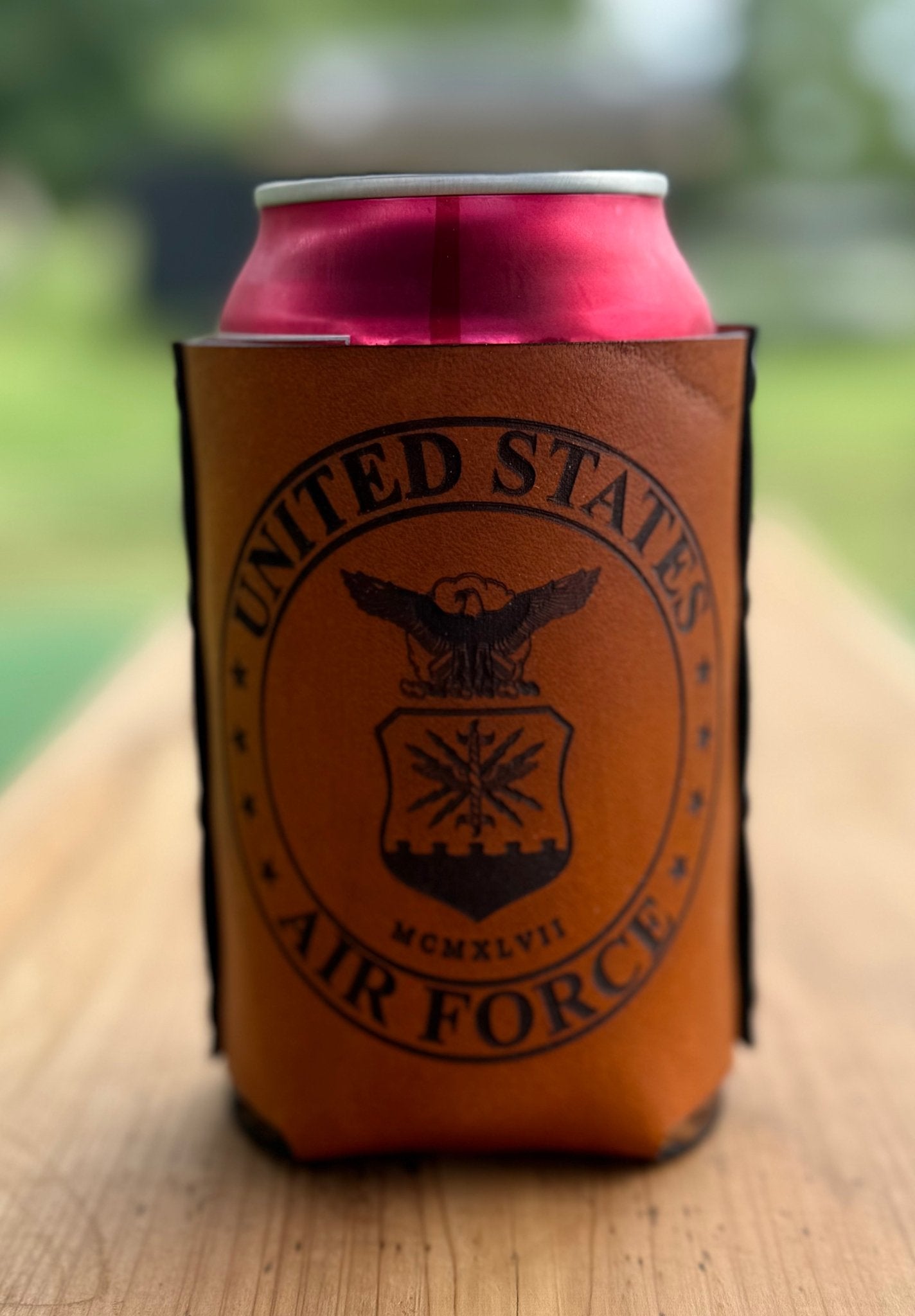 US Air Force Leather Can Cooler - Dusty Road Farm