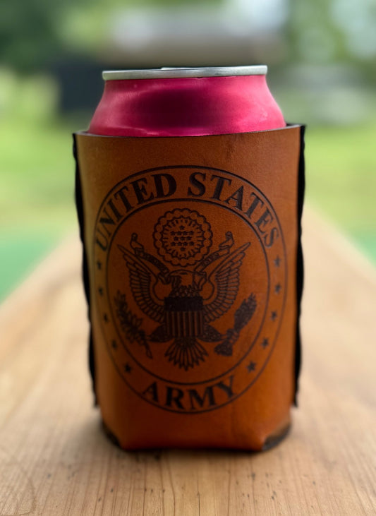 US Army Leather Can Cooler - Dusty Road Farm
