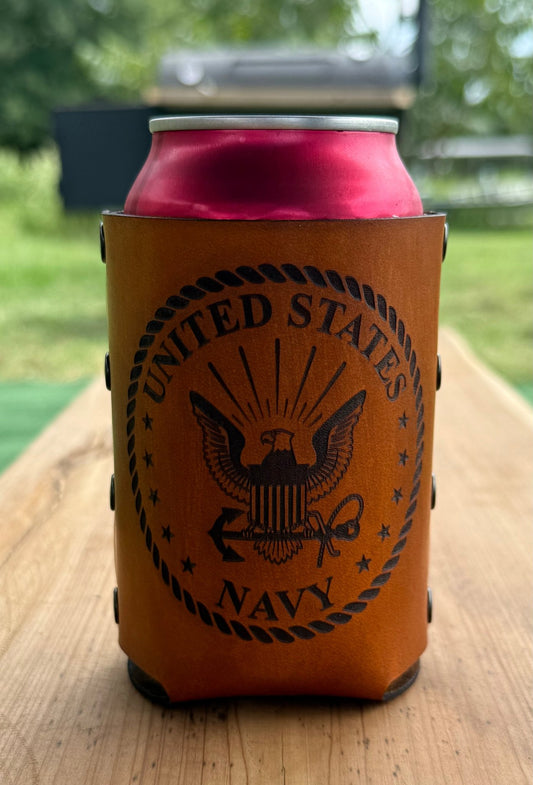 US Navy Leather Can Cooler - Dusty Road Farm