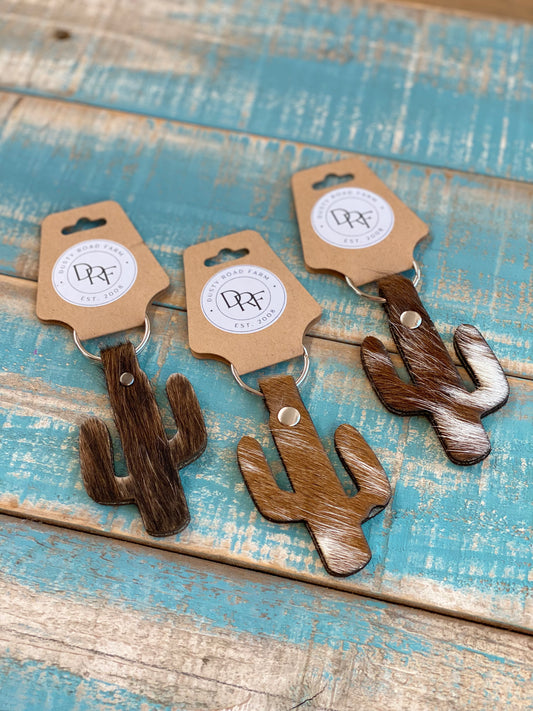Cactus Cowhide Keychain - Dusty Road Farm