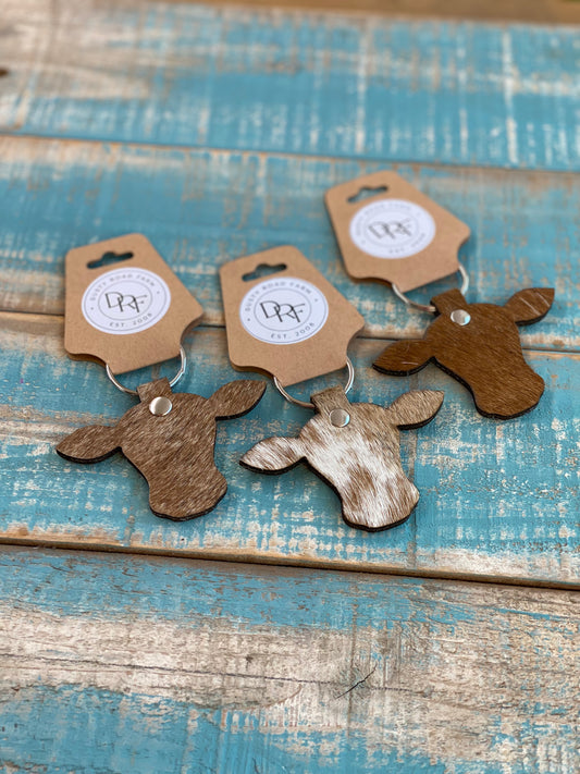 Cow Head Cowhide Keychain - Dusty Road Farm