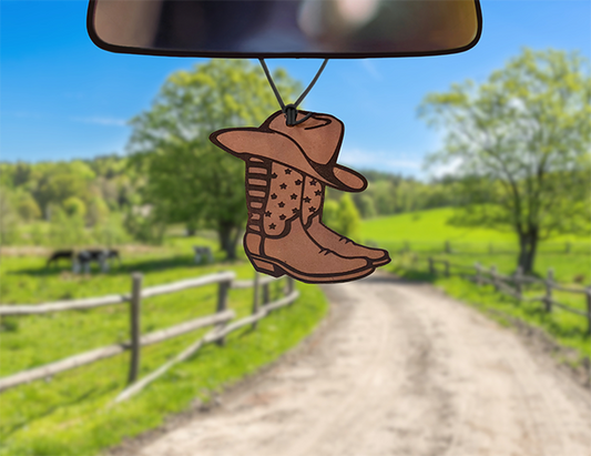 Cowboy Boot With Hat Leather Car Freshener