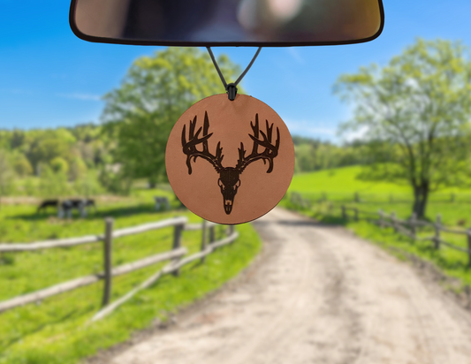 Leather Car Freshener on dirt road