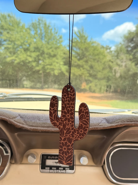 Cactus leather car freshener handcrafted in Texas by Dusty Road Farm