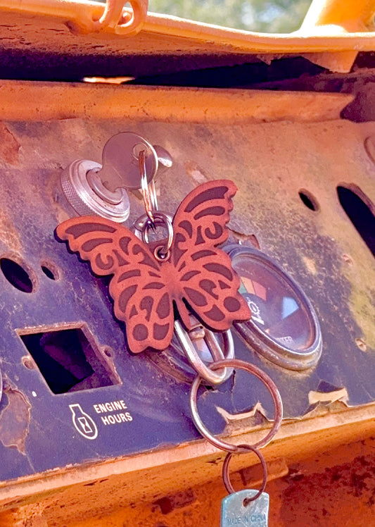 Butterfly w/Scroll Leather Keychain