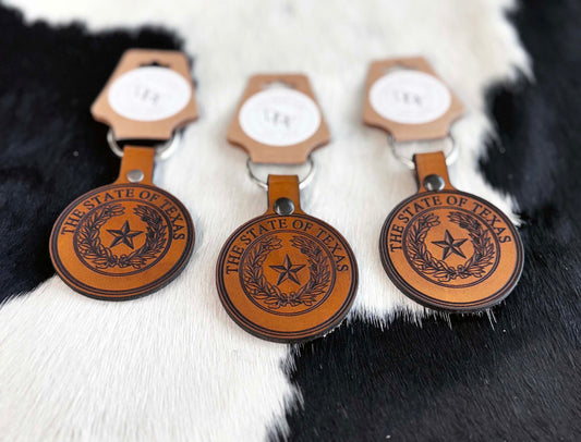 Keychain Leather Texas State Seal