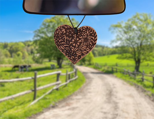Heart with Flowers Leather Car Freshener