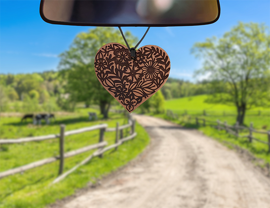 Leather Car Freshener on dirt road