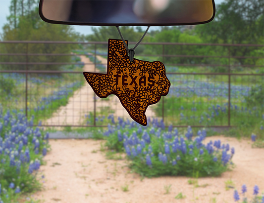 Texas Bluebonnets Leather Car Freshener