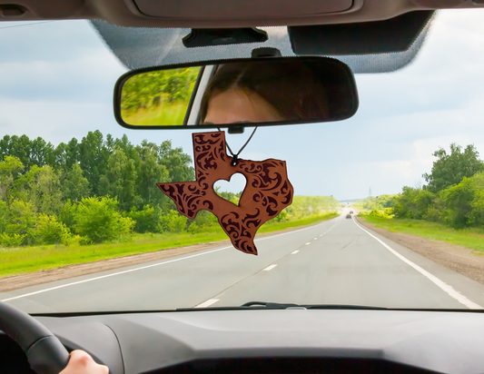 Texas Scroll w/Heart Leather Car Freshener
