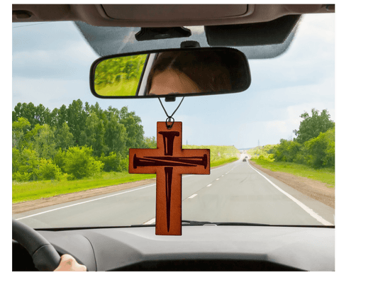 Cross With Nails Leather Car Freshener - Dusty Road Farm