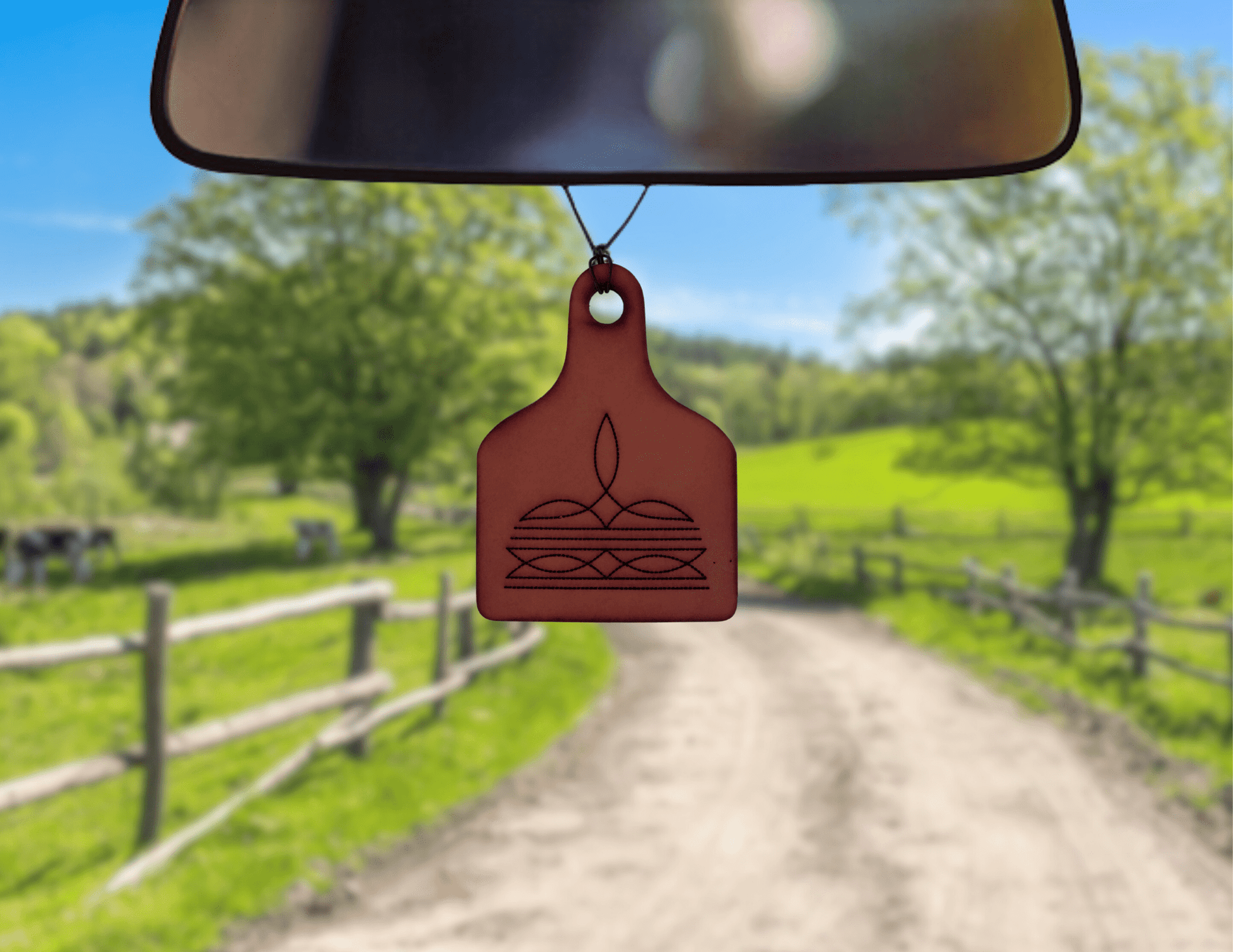 Ear Tag w/Boot Stitch Leather Car Freshener - Dusty Road Farm