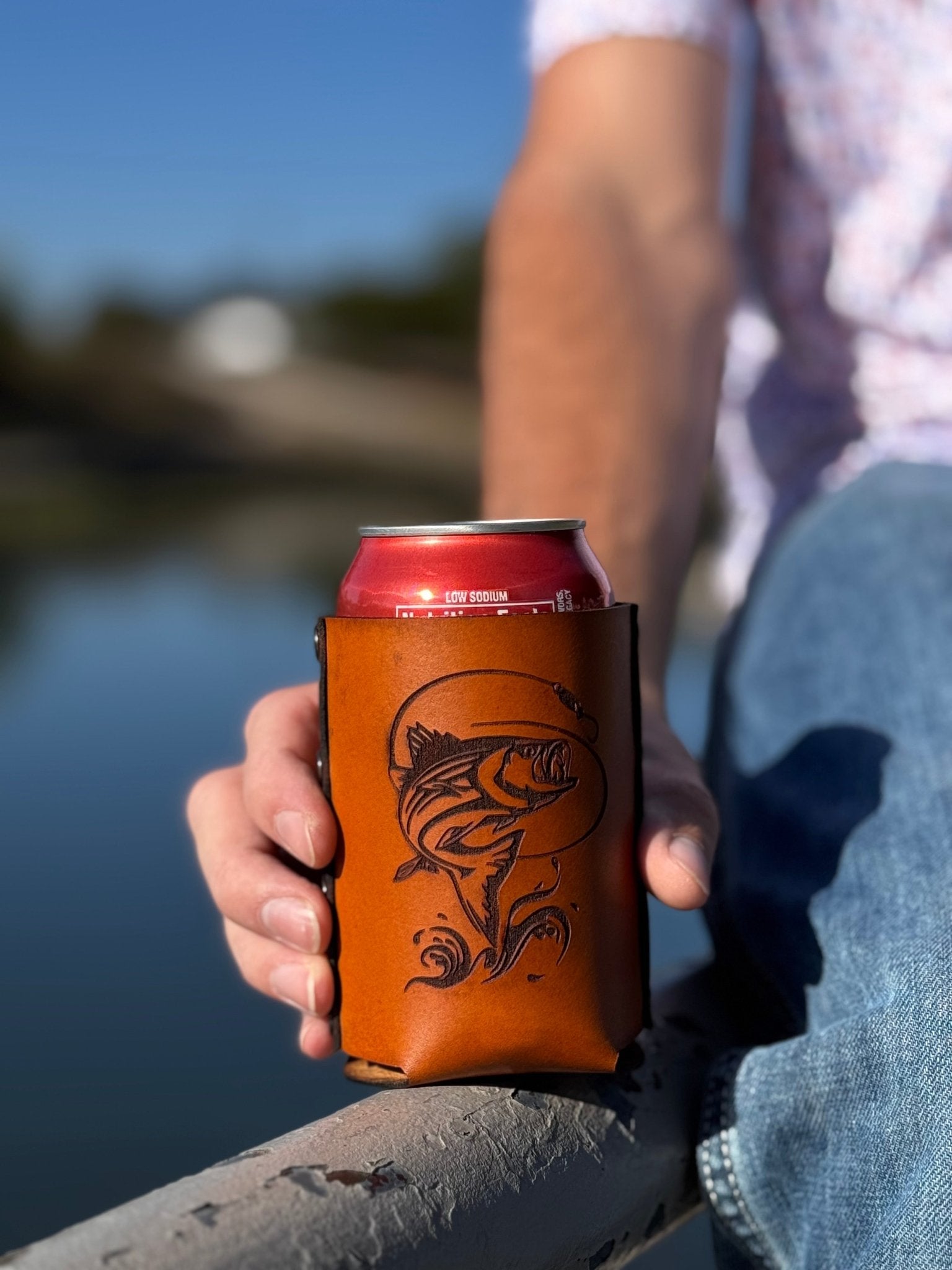Fish Design Leather Can Cooler - Dusty Road Farm
