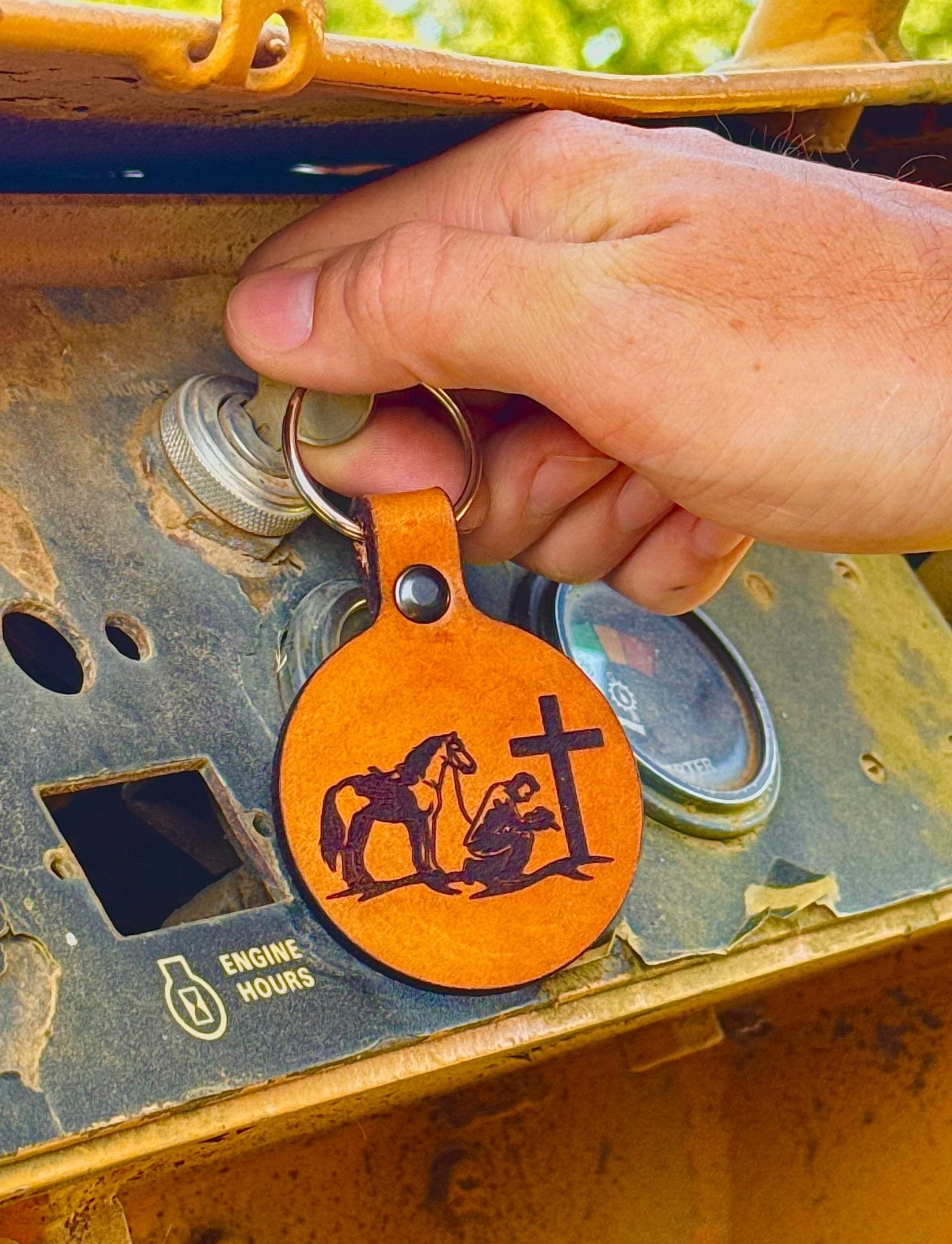 Praying Cowboy Leather Keychain - Dusty Road Farm