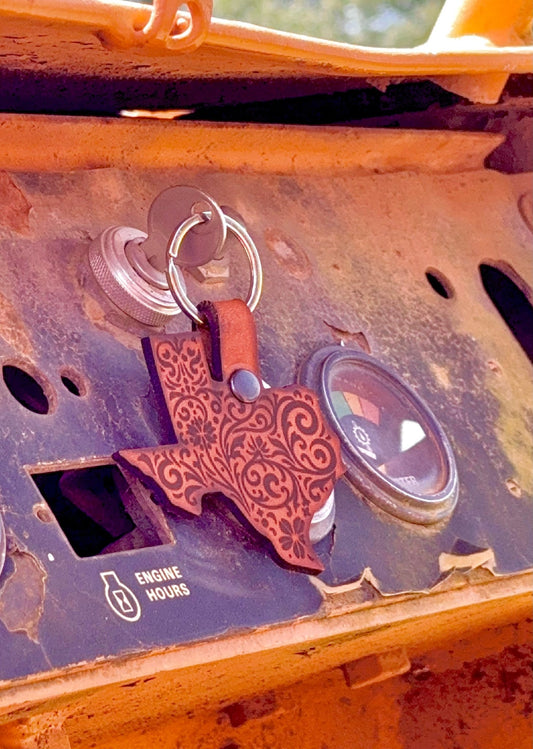 Texas Flowers Leather Keychain - Dusty Road Farm