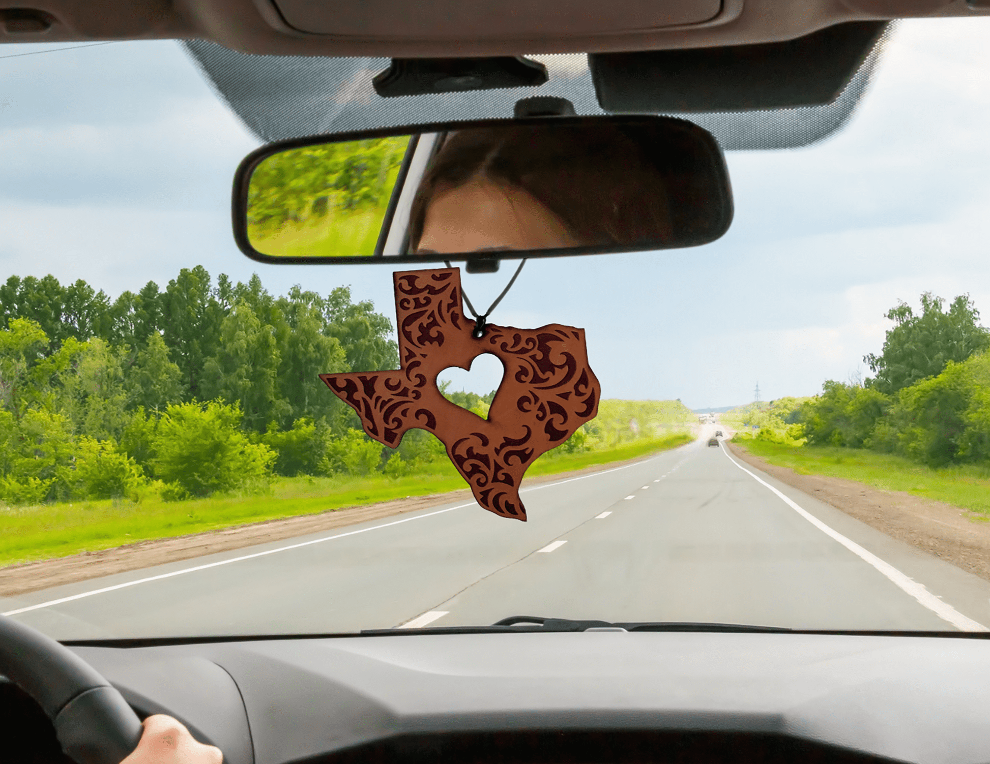 Texas Scroll w/Heart Leather Car Freshener - Dusty Road Farm