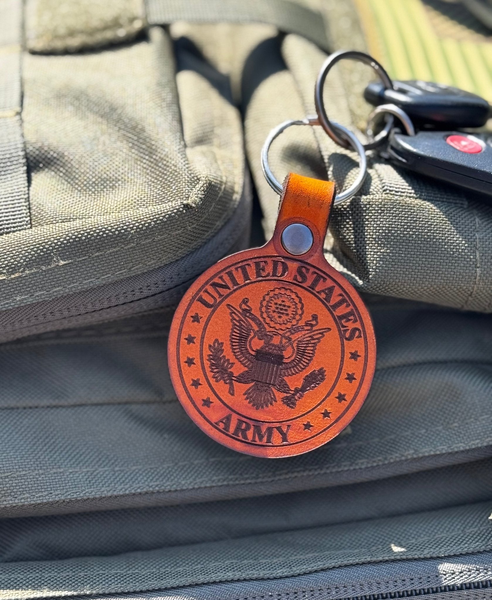 US Army Leather Keychain - Dusty Road Farm